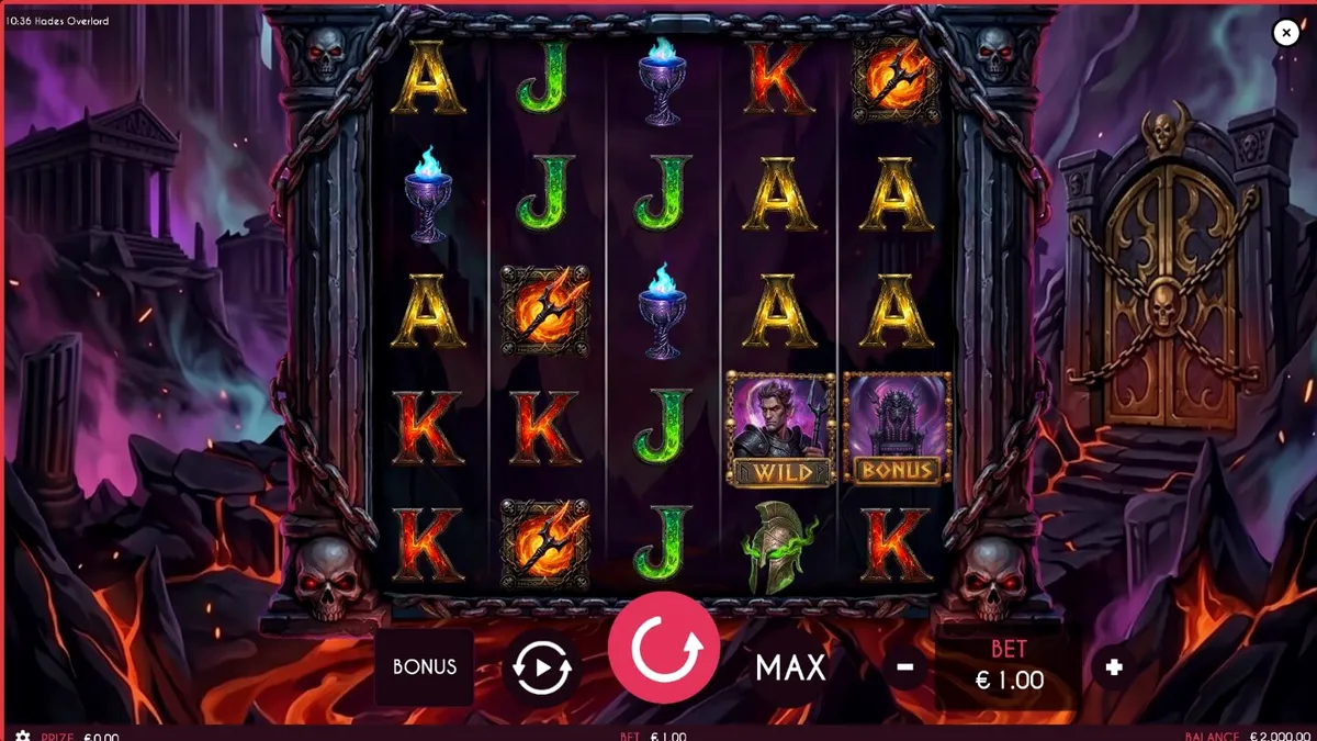Tampilan visual slot Hades Overlord dengan tema mitologi Yunani yang gelap