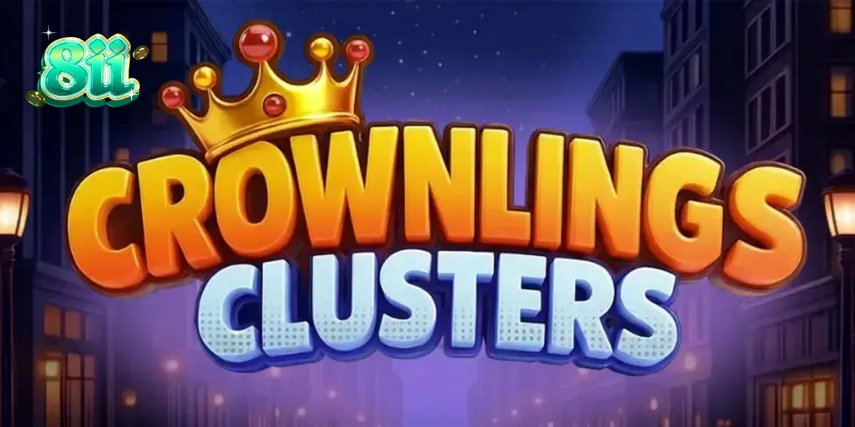 Tampilan visual ceria dari slot Crownlings Clusters dengan karakter blob neon.